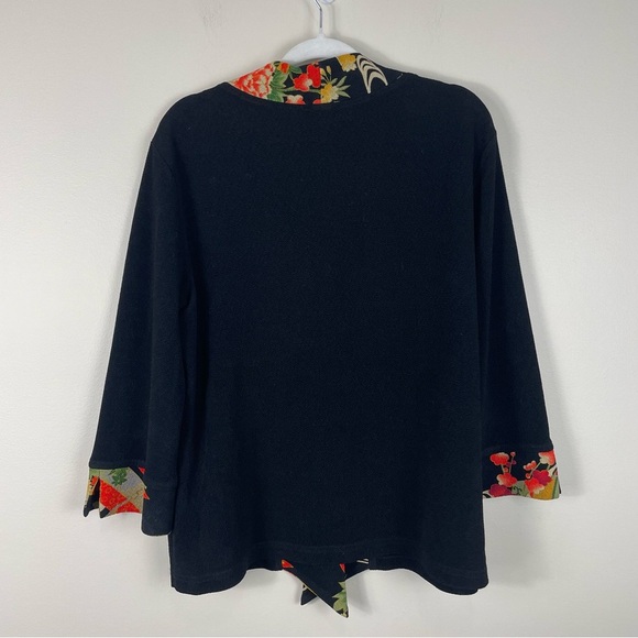 Soft Surroundings Kimono Jacket Womens Large Floral Textured Cardigan Black - Picture 2 of 6